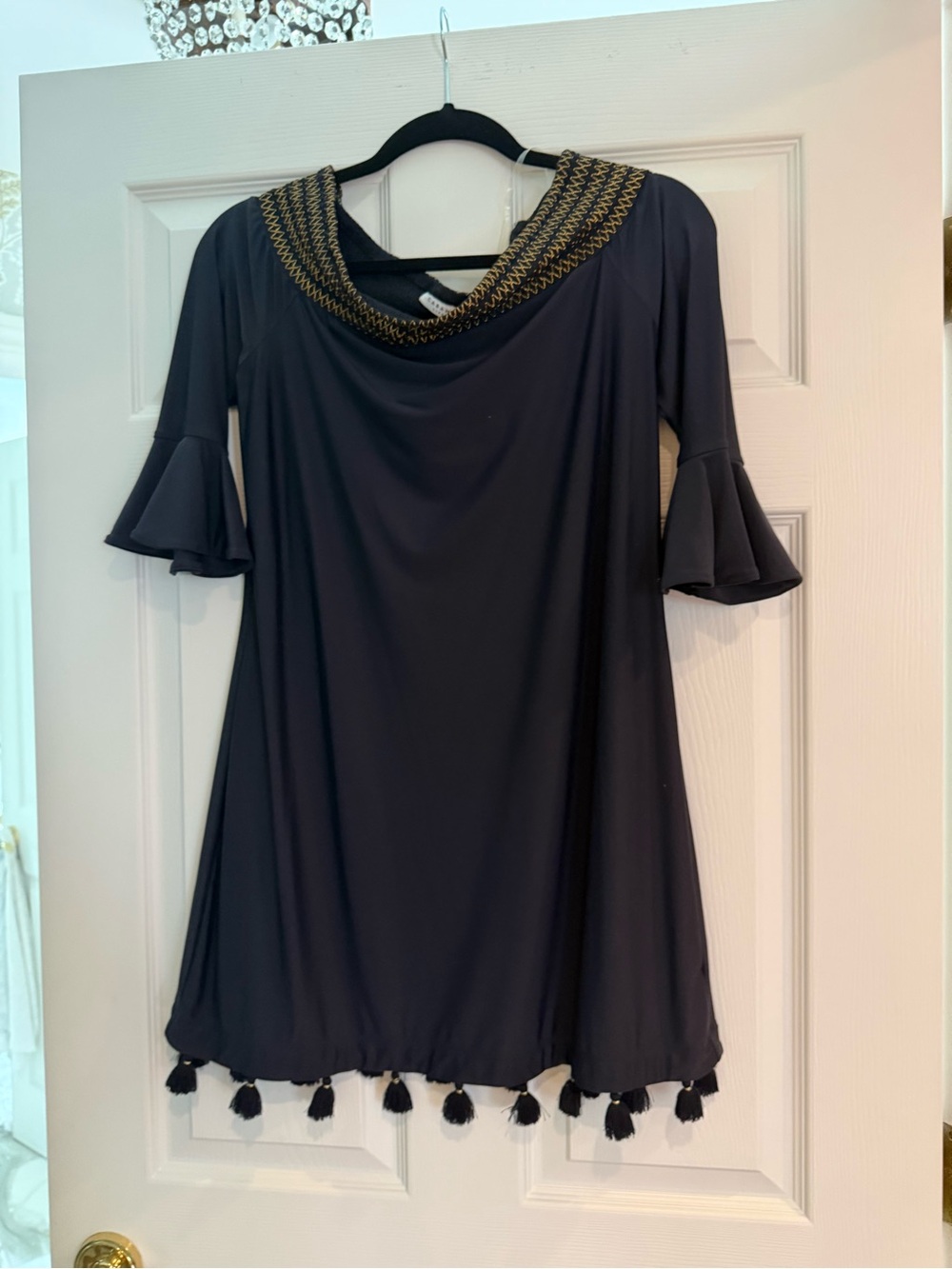 Black Dress with Gold Embellished Cowl Neck